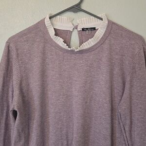 Vila Milano | Wool Blend Mauve Purple Sweater White Pleated Neckline Size XL